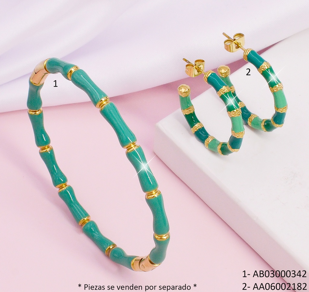 ARETES "C"BAMBOO VERDE CLARO-OSC. C/DOR.080722-W25