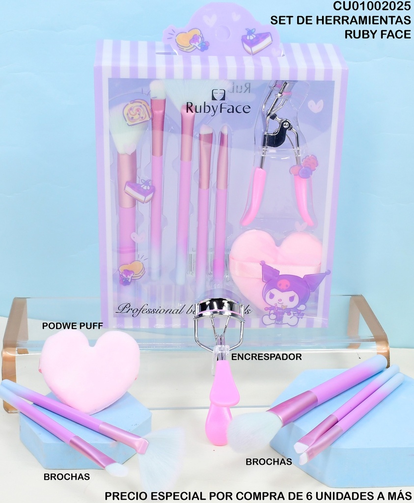 SET 5 PCS BROCHAS + 2 ACCES. RUBYFACE JB05+JMJ