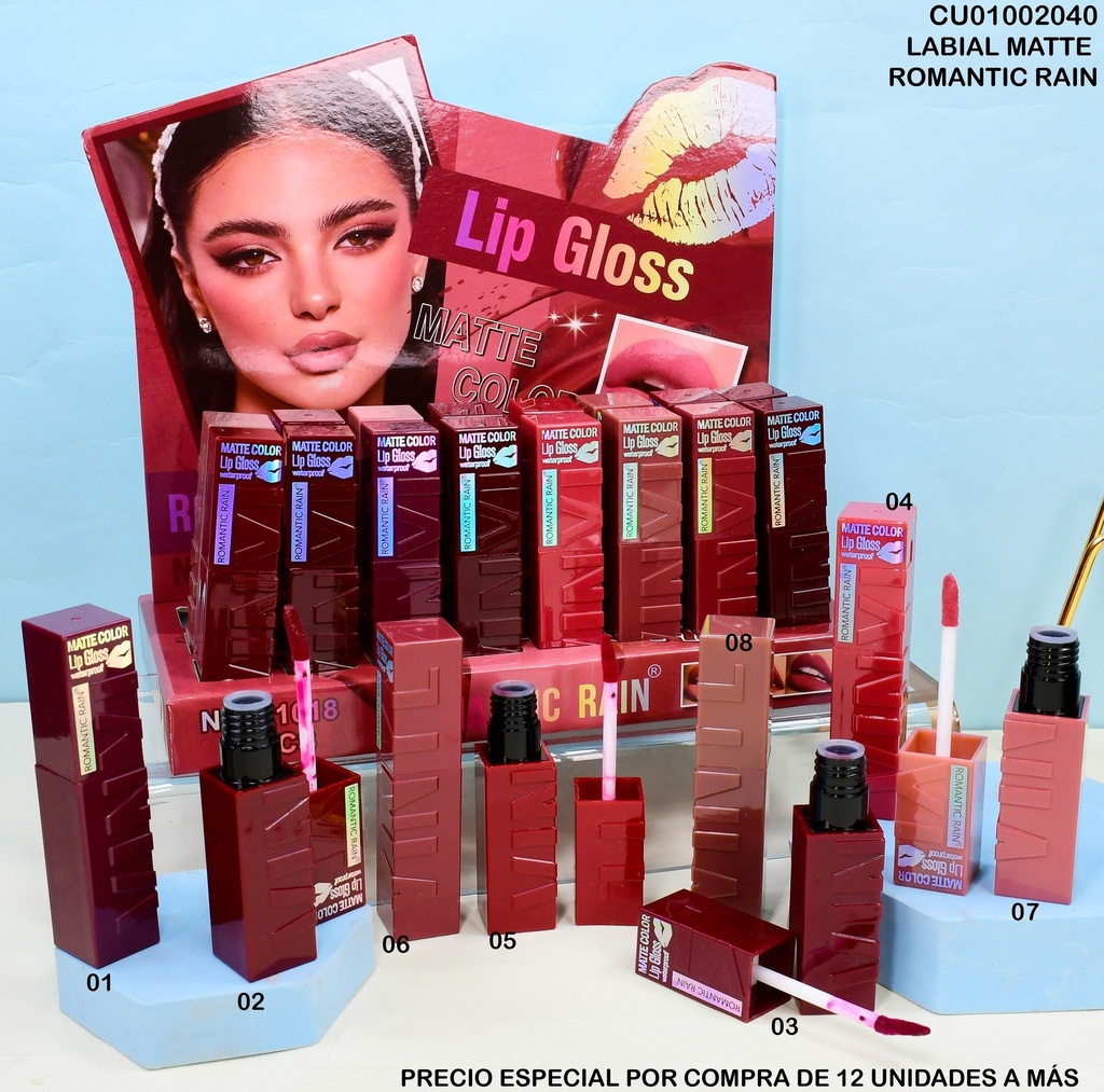 LIP GLOSS MATTE ROMANTIC RAIN SURTD. R1018