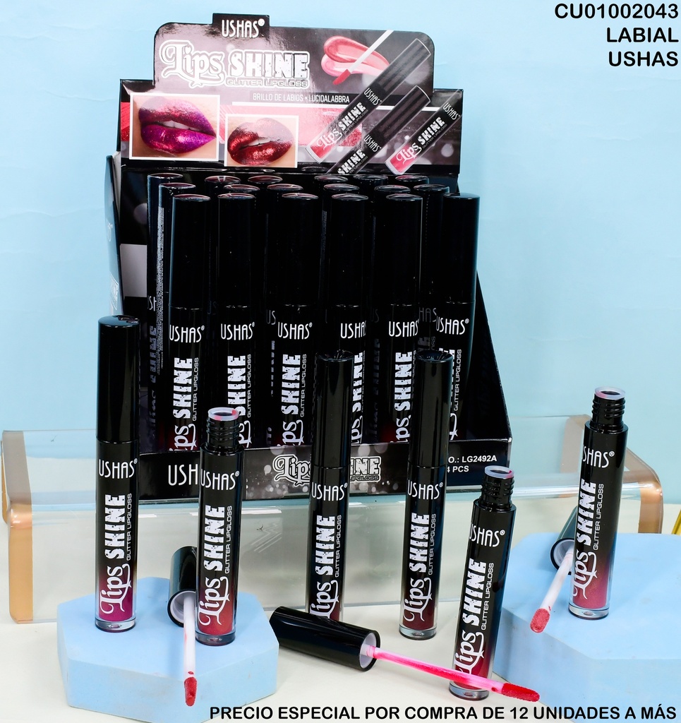 LABIAL EFECTO METALICO GLITTER LIPGLOSS USHAS LG2492A