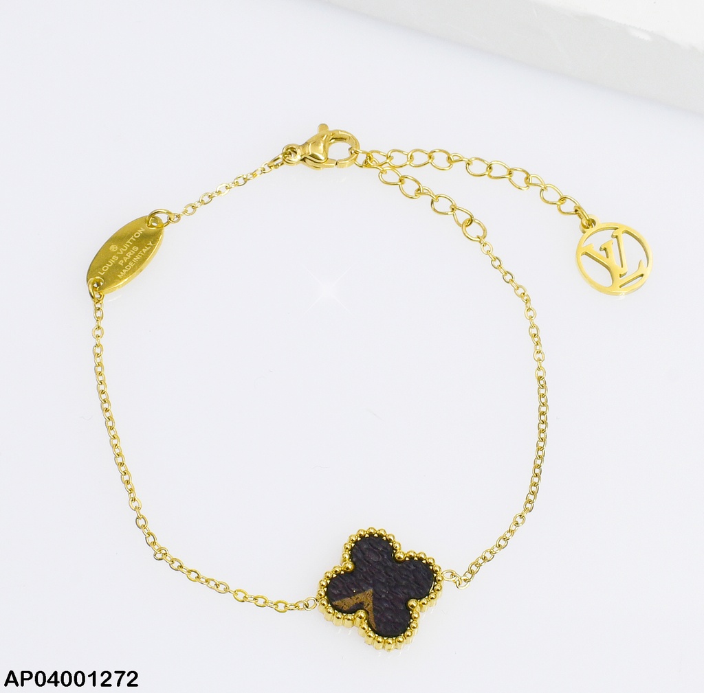 PULSERA FINA TREBOL 4 HOJAS CAFE C/PLAQUITA 080502-207