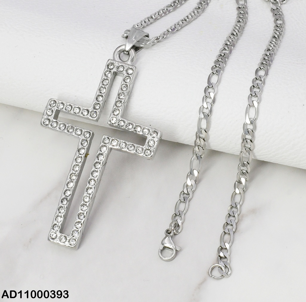 DIJE PLATEADO CROQUI CRUZ C/ZIRCONIAS 080690