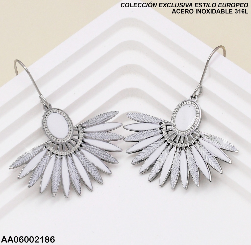 ARETES PLAT. ESTILO EUROPEO OVALO/ABANICO BLANCOS AA0806332