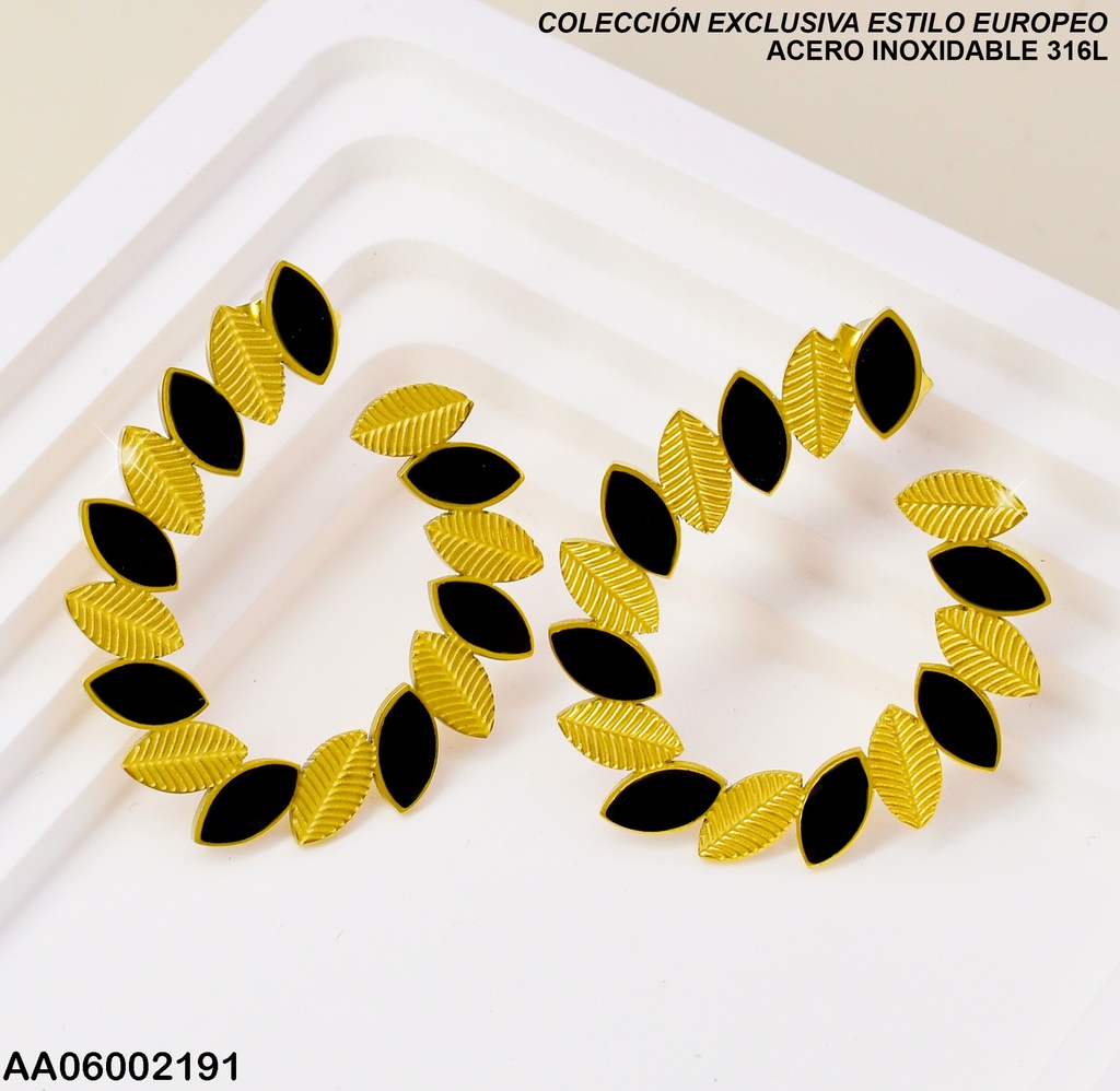 ARETES ESTILO EUROPEO HOJAS EN "U"DOR/NEGRO 0806501