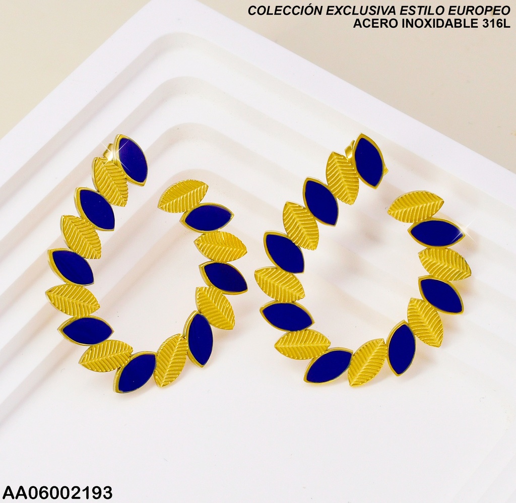 ARETES ESTILO EUROPEO HOJAS EN "U"DOR/AZUL 0806511