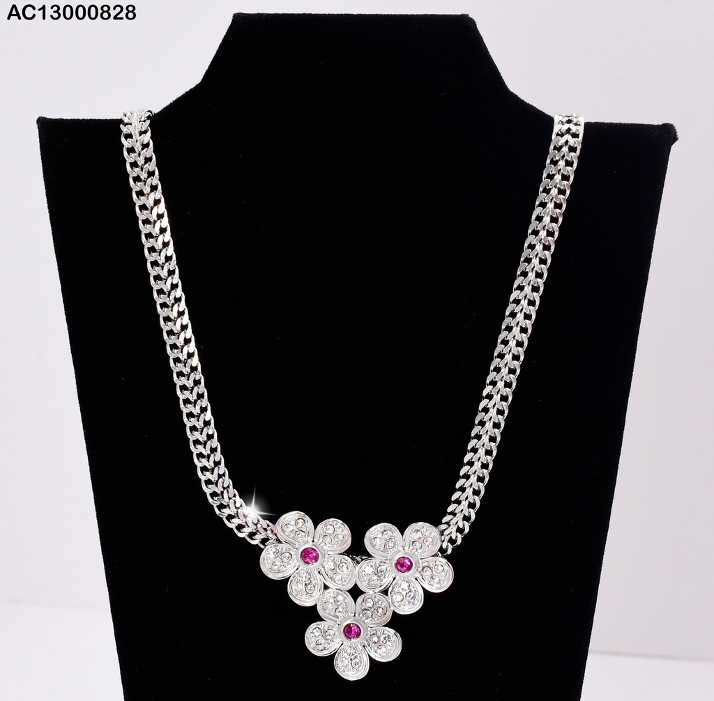 CADENA PLAT. MARTILLADA DIJE 3 FLORES ZIRC.ROJA CA280