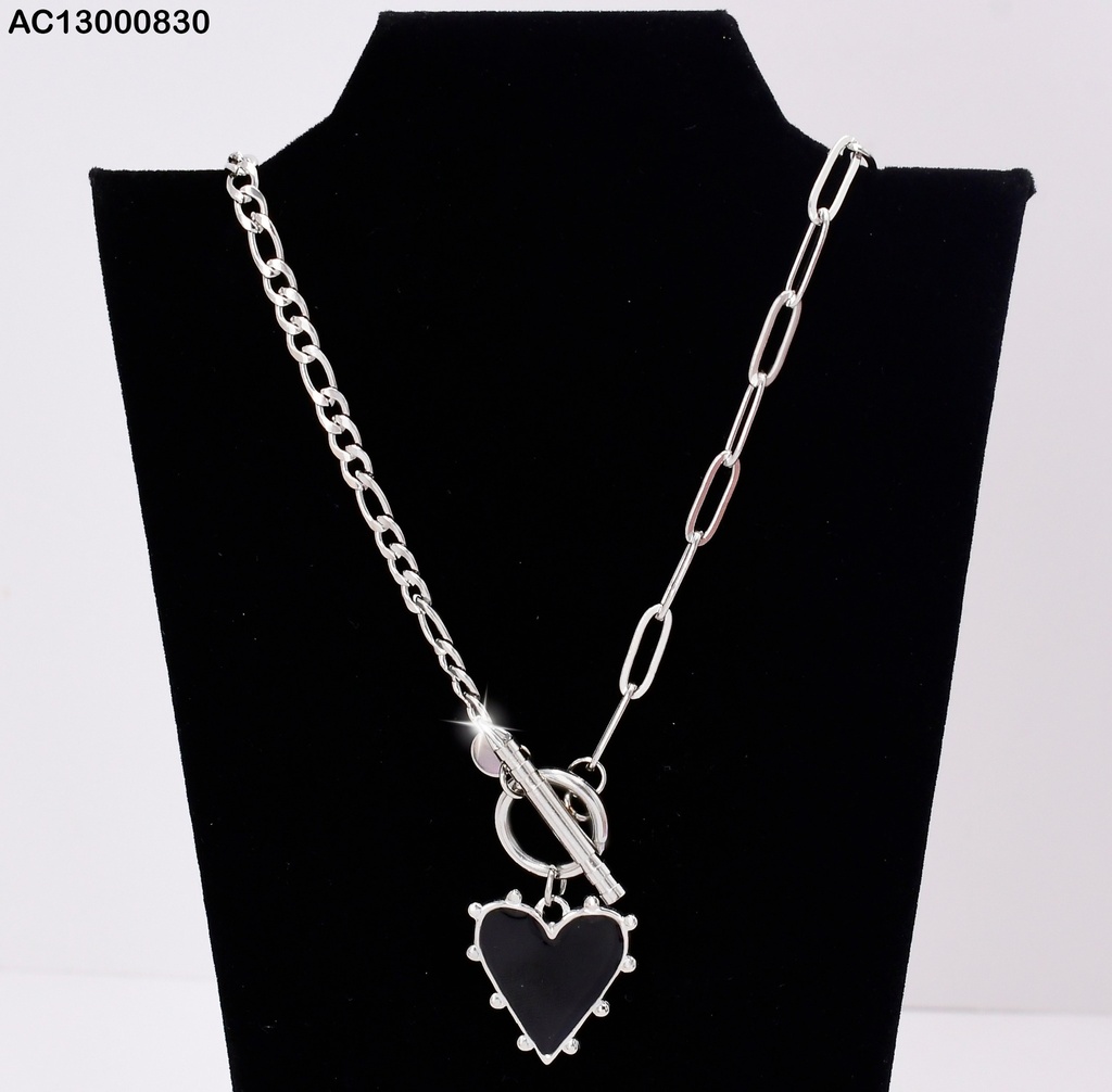 CADENA PLAT. ESTILO TIFFANY DIJE CORAZON NEGRO CA27