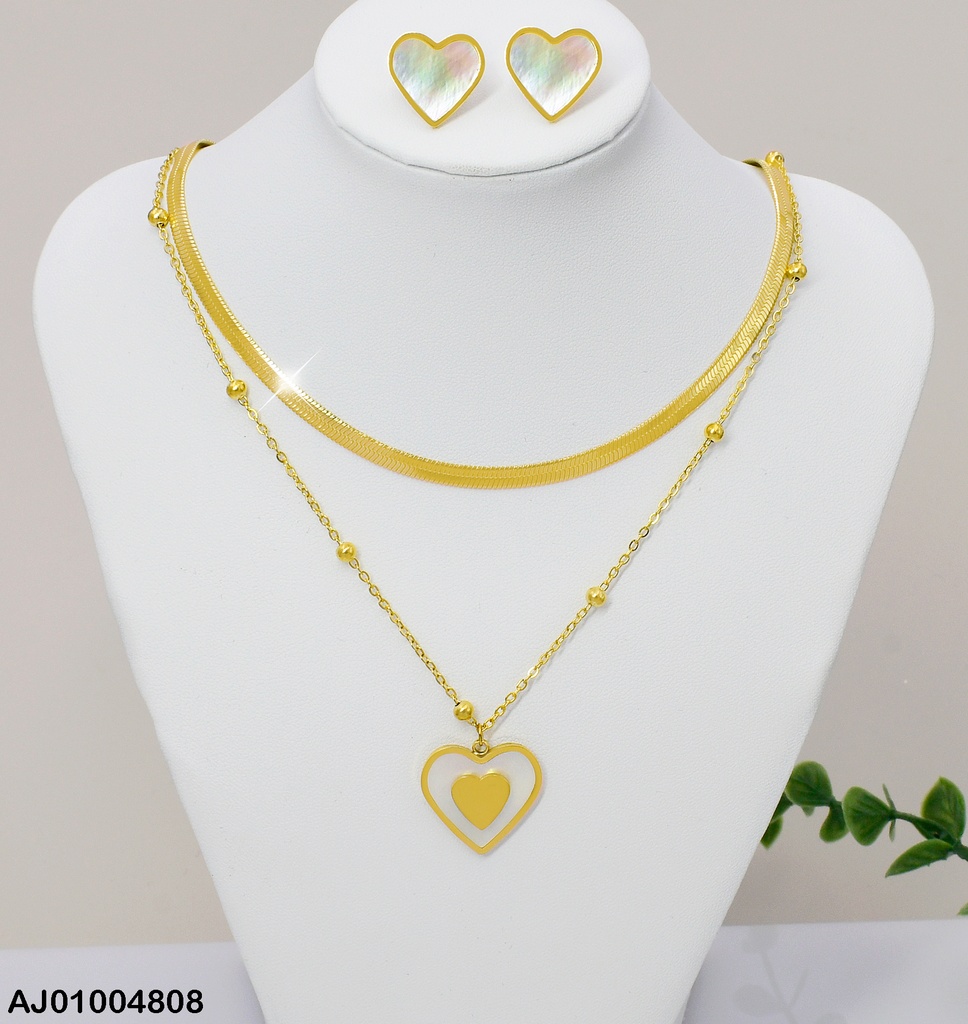 JUEGO CAD. DOBLE CORAZON BLANCO 080390-054