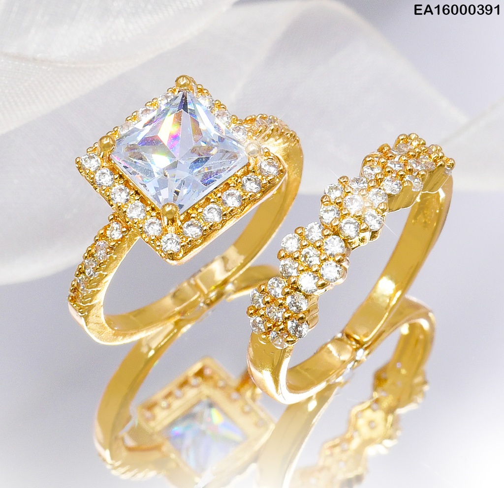 ANILLO DOBLE ZIRC. CUADRADO FLOR RE073-213