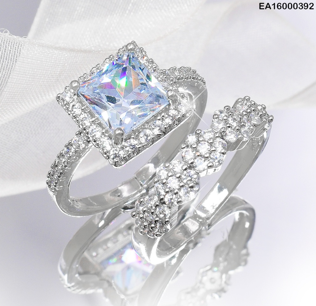 ANILLO PLATD. DOBLE ZIRC. CUADRO RE074-213