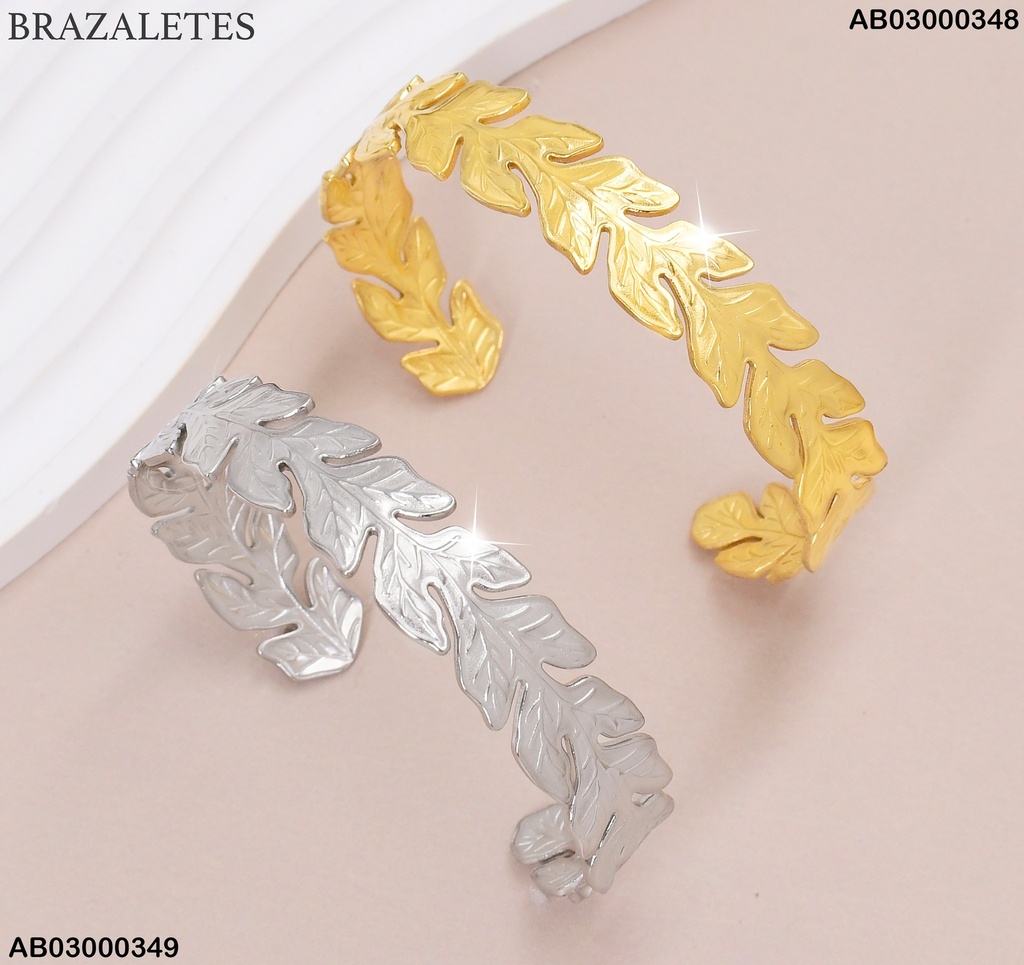 BRAZALETE PLAT. HOJITAS C/GRABADOS BA127-45