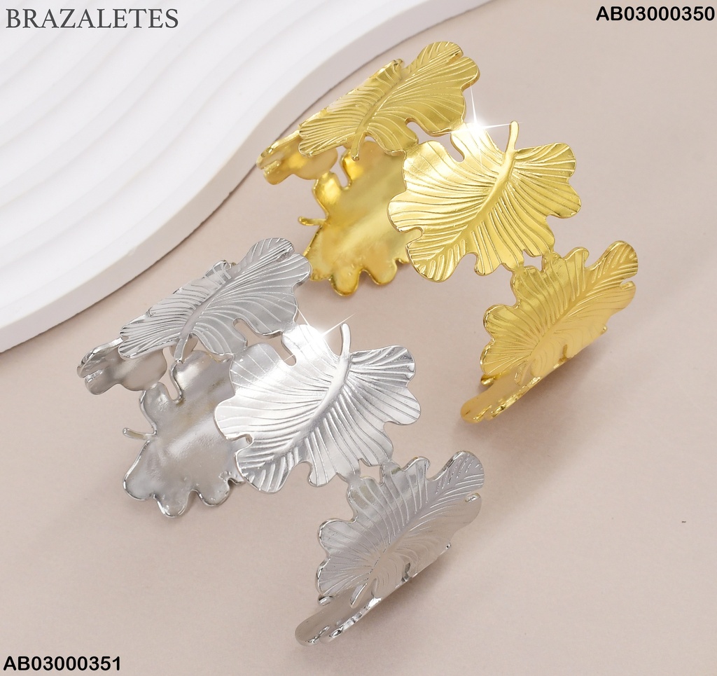 BRAZALETE HOJAS GRANDES GRABADAS BA130-45