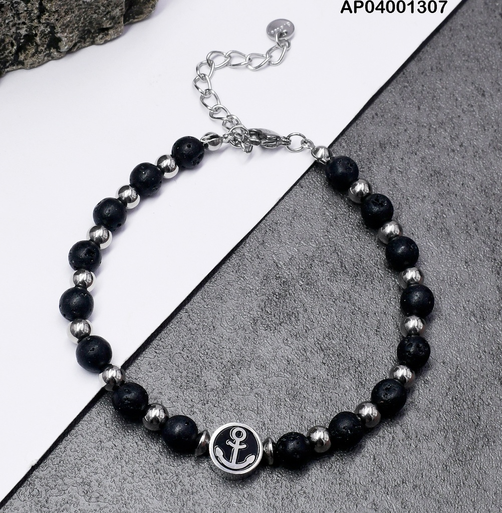 PULSERA PLATD. OOO  NEGRA ANCLA 081617-W177