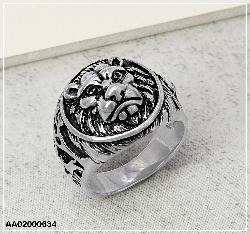 ANILLO VARON PLATEADO CABEZA DE LEON 080326