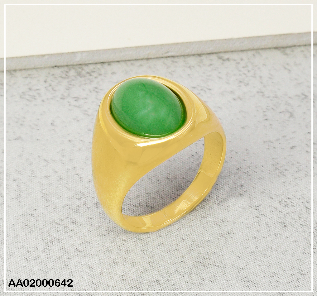 ANILLO DORADO VARON PIEDRA OVALO VERDE 080334