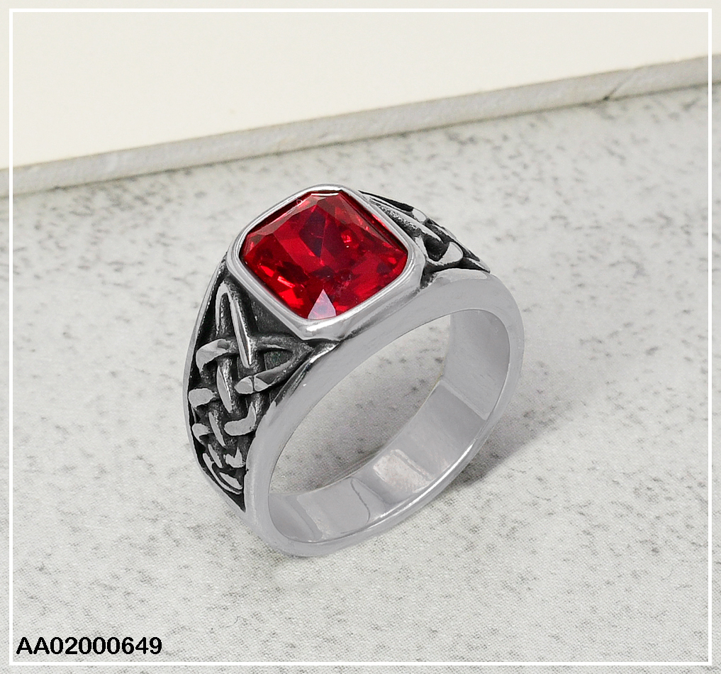 ANILLO PLATEADO VARON XXX ZIRC.ROJA 080341