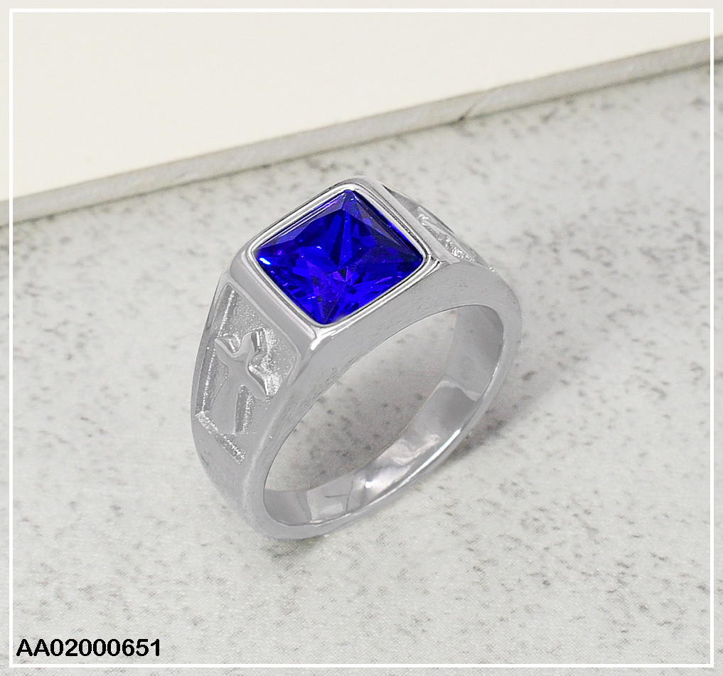 ANILLO PLATEADO VARON✝️ ZIRCONIA AZUL 080343