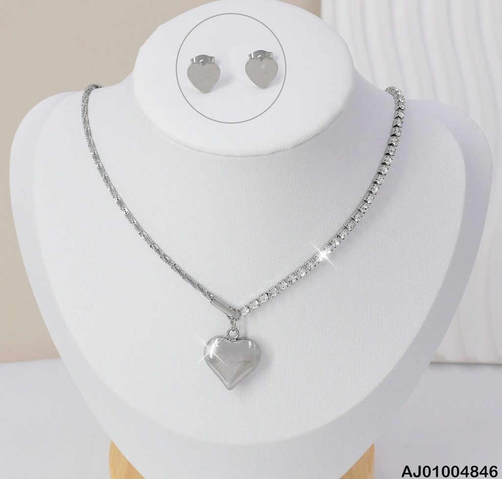 JUEGO PLATD. CORAZON LOVE CAD. ZIRC. 0745422-W125