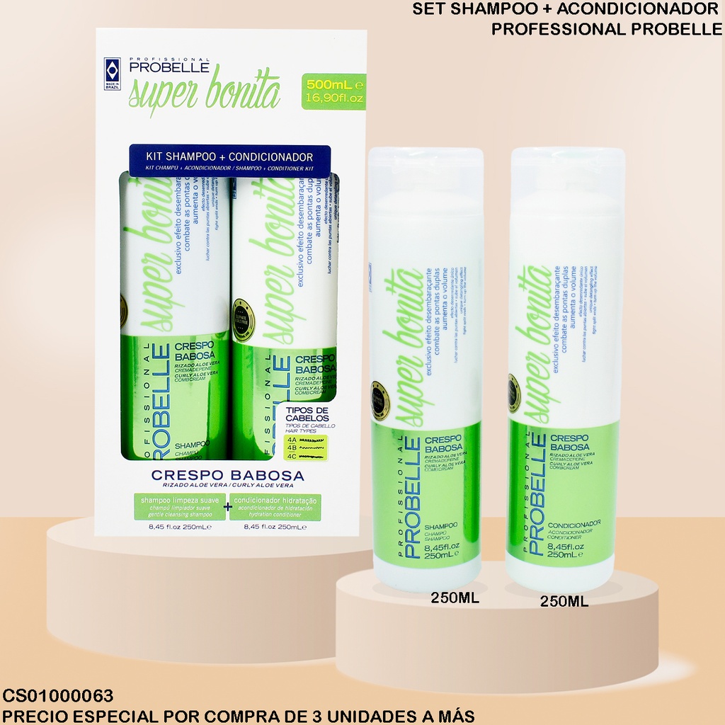 KIT RIZADO ALOE VERA/CURLY SH Y ACOND 250ML SB PROBELLE