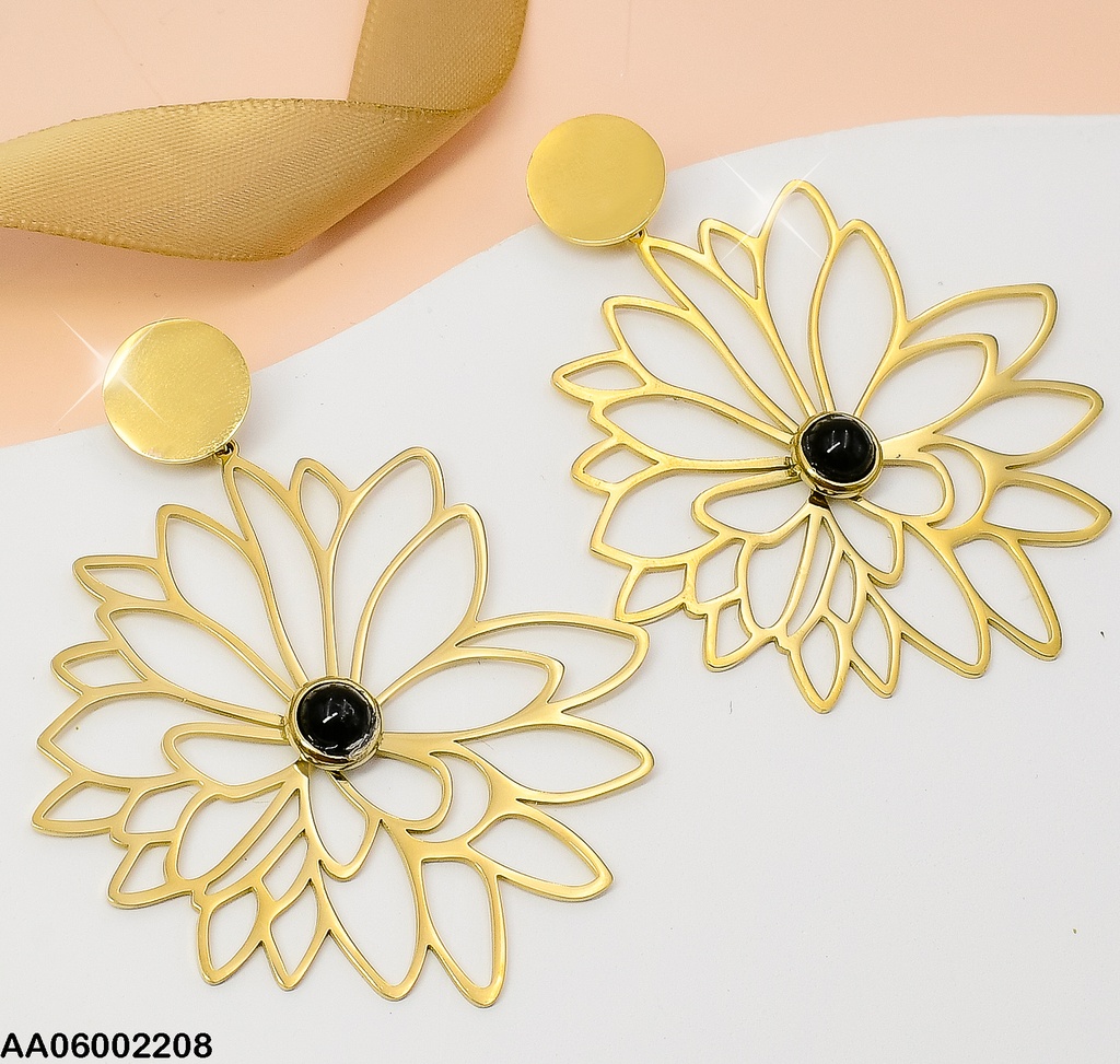 ARETES PLACA RD.CROQUI FLOR CENTRO⚫/🟢EA265-131