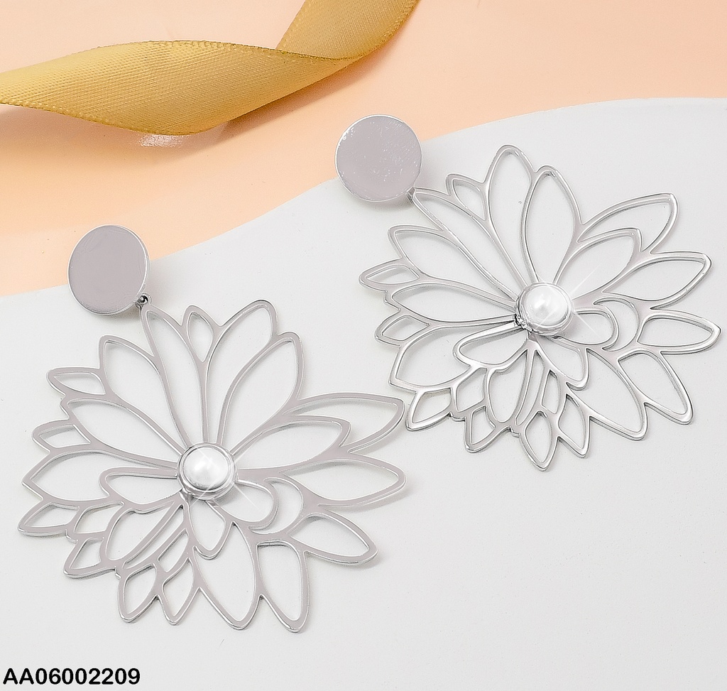ARETES PLAT.PLACA RD.CROQUI FLOR C/MEDIA PERLITA EA266-131