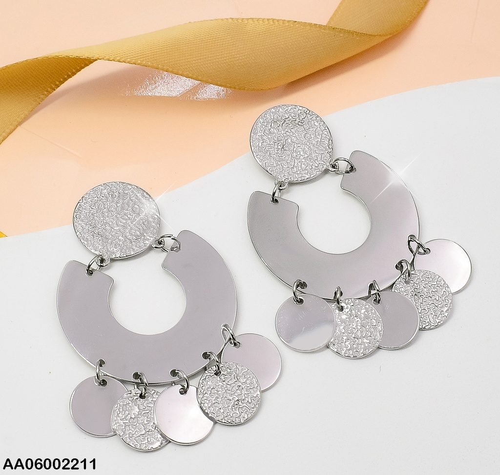 ARETES PLAT. PLACA RD.COLGANTE"U"ANCHA/RD EA274-131