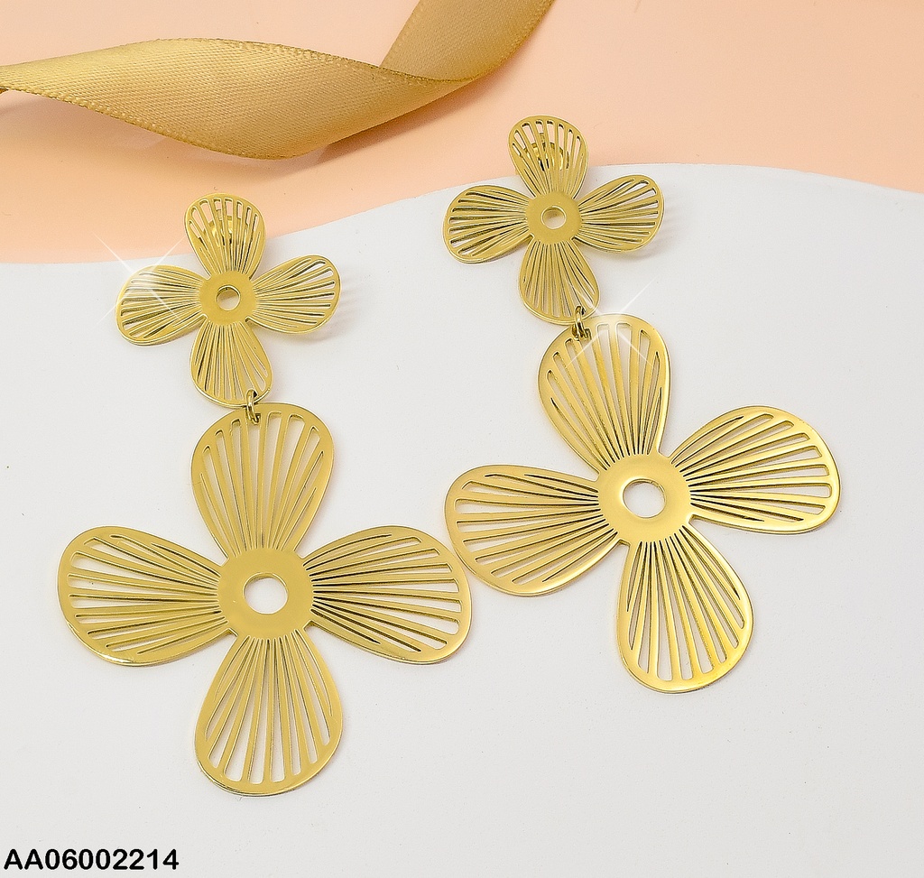 ARETES DOBLE FLOR PETALOS A RAYAS EA291-131