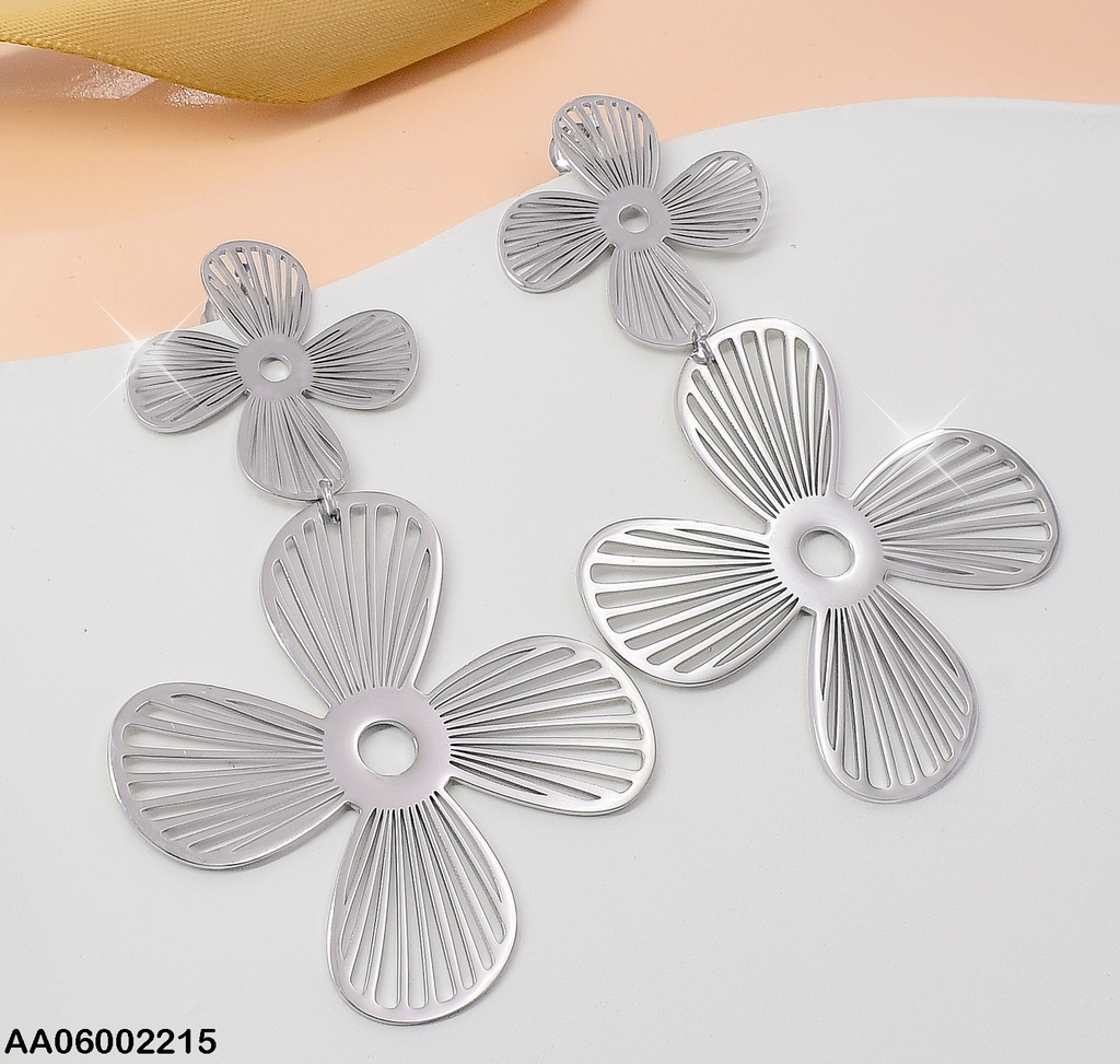 ARETES PLAT. DOBLE FLOR PETALOS A RAYAS EA292-131