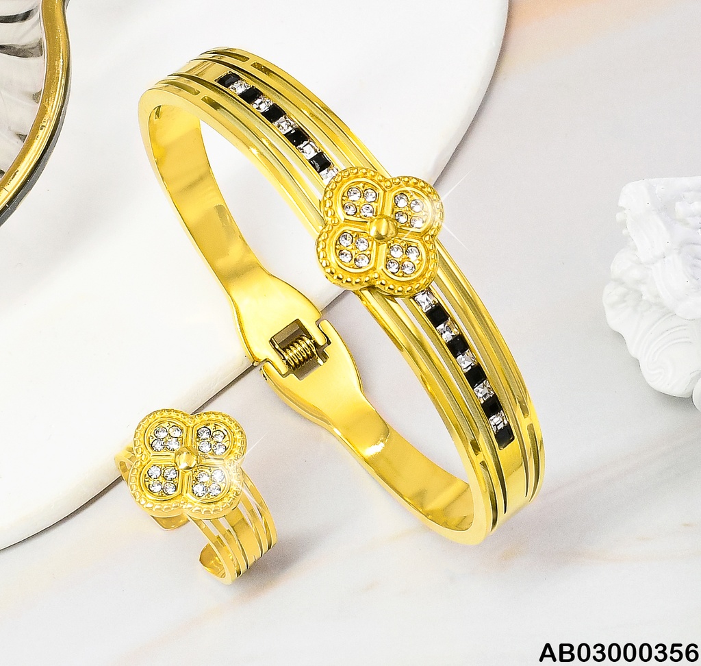 BRAZALETE ANILLO ZIRC. NEGRAS TREBOL  080498-207