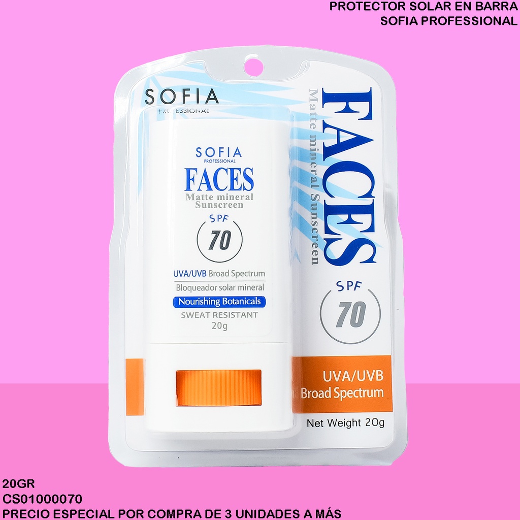 BLOQUEADOR EN BARRA FACIAL SOFIA 20GR 70 SPF S209