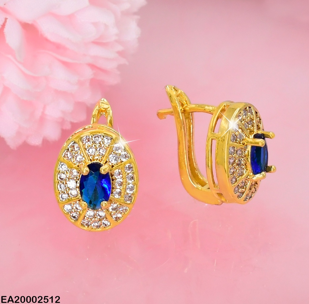 ARETES HUGGIES OVALO ZIRCONIAS CENTRO AZUL EE412-10