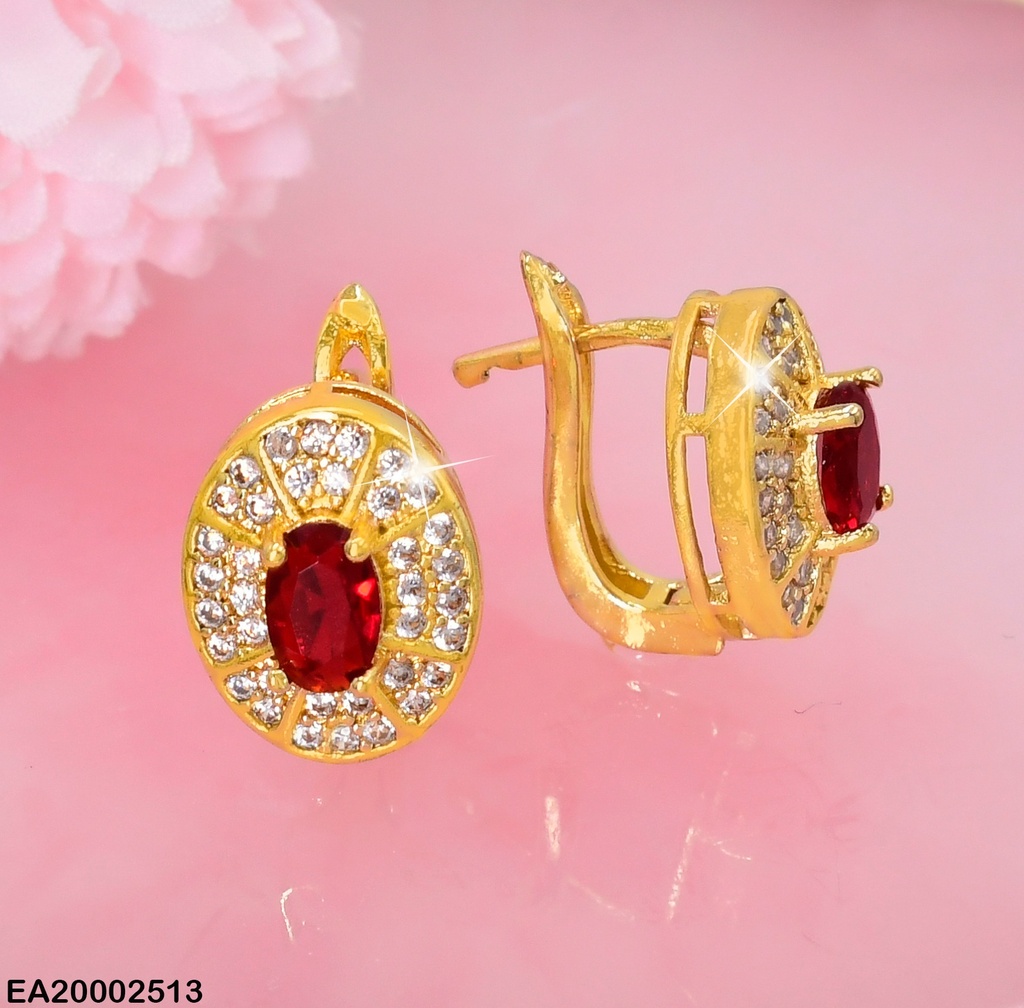 ARETES HUGGIES OVALO ZIRCONIAS CENTRO ROJO EE413-10