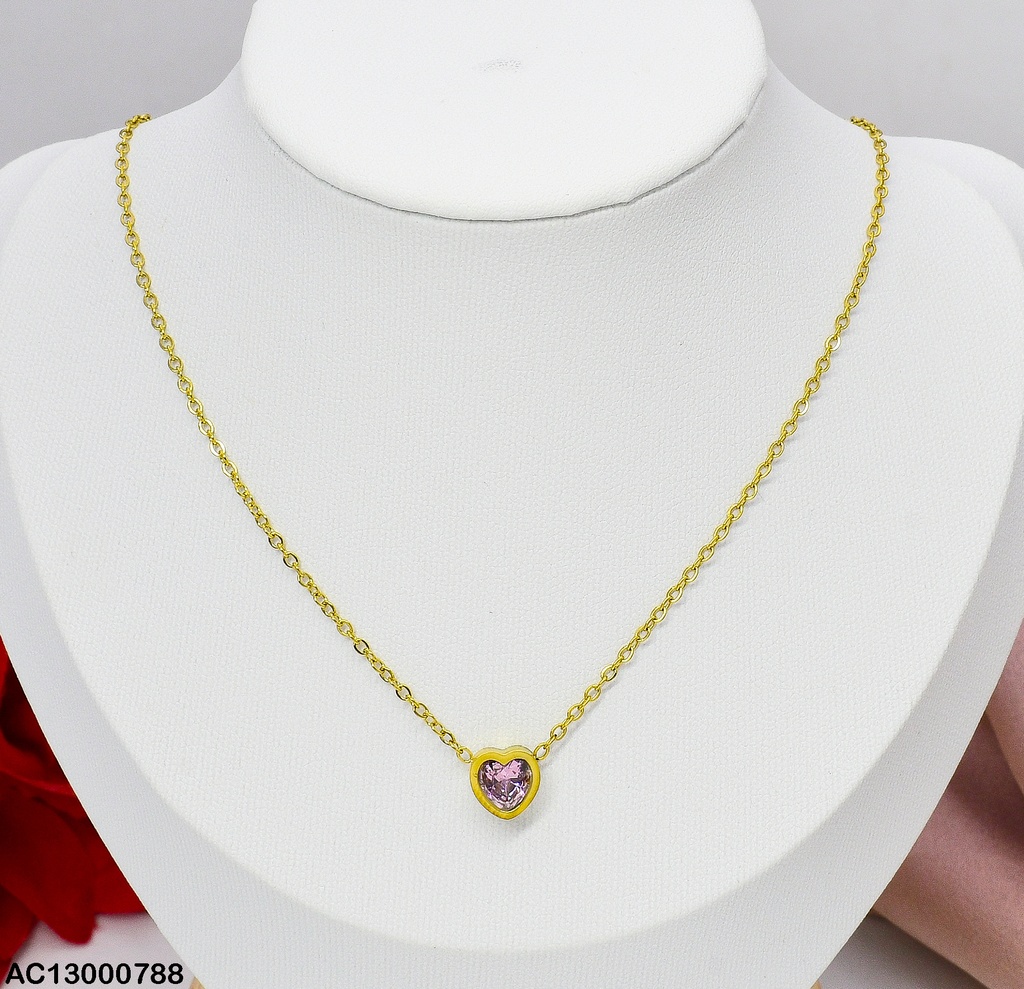 CADENA CORAZON ZIRC. ROSA  080299-W12