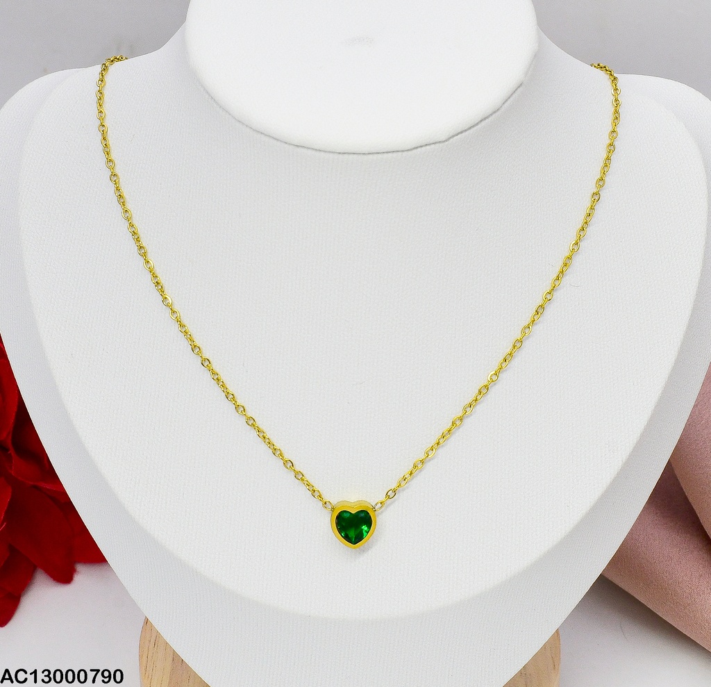 CADENA CORAZON ZIRC. VERDE 080301-W12