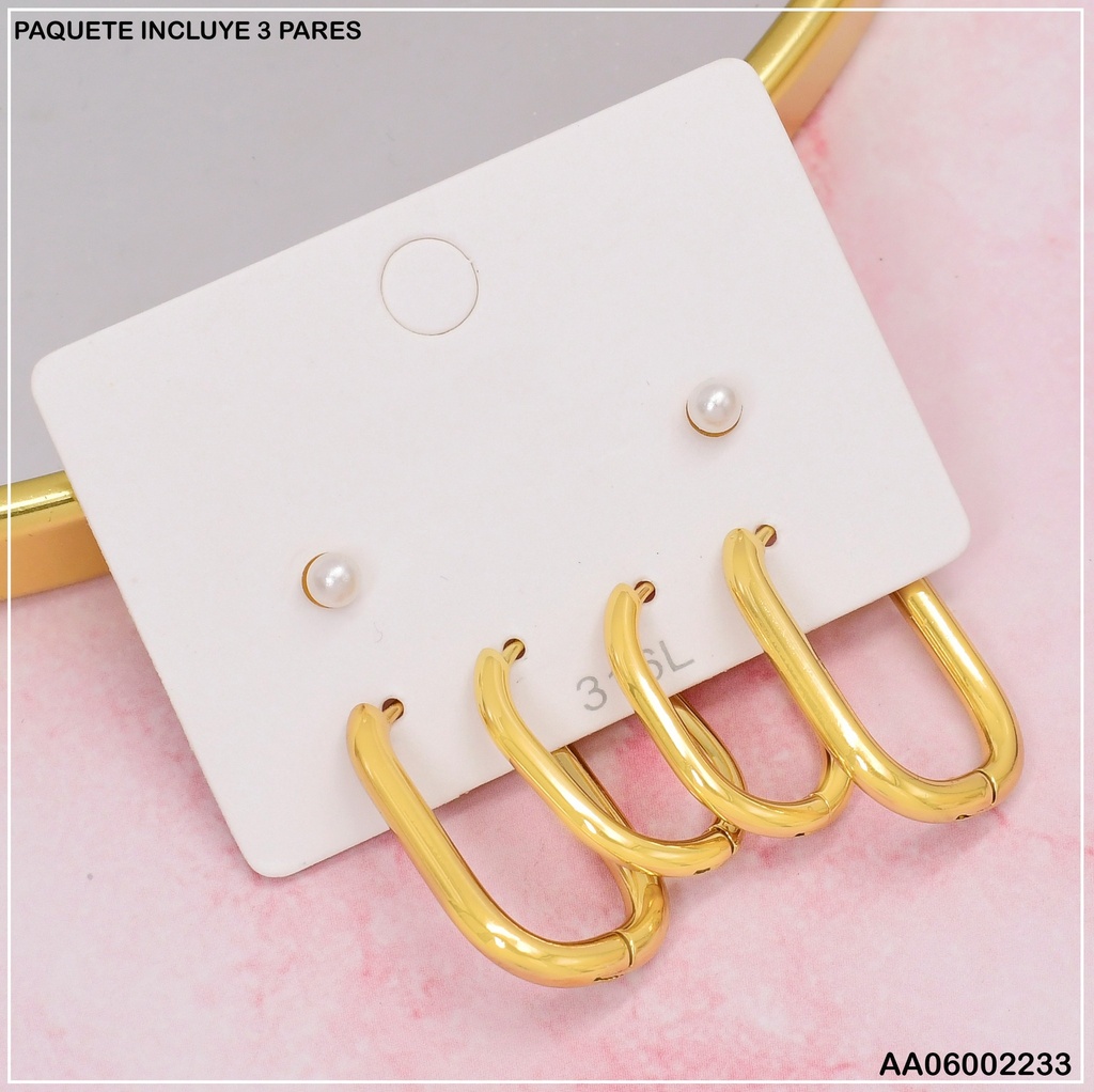 PAQUETE 3 PARES ARETES PERLA/OVALO PEQ-GR SA285-5