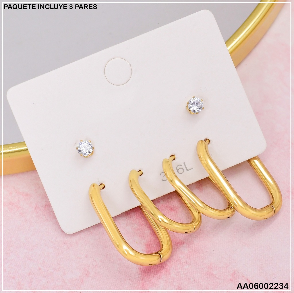 PAQ.3 PARES ARETES ZIRC.RD/OVALO PEQ-GR SA295-5