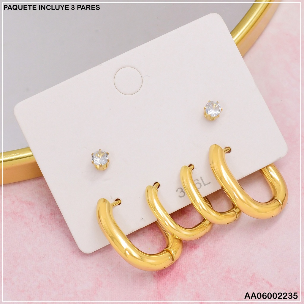 PAQ.3 PARES ARETES ZIRC.RD/OVALO ANCHO PEQ-GR SA294-5