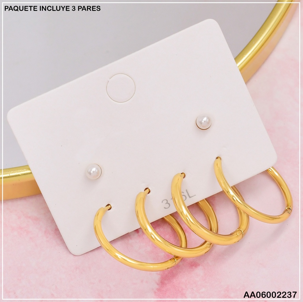 PAQ.3 PARES ARETES PERLITAS/ARGOLLAS MED-GR SA289-5