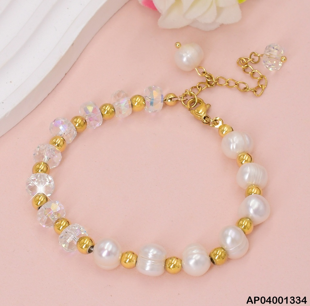PULSERA MITAD PERLAS CULTIVADAS/RUEDAS TORNASOL 081392-171