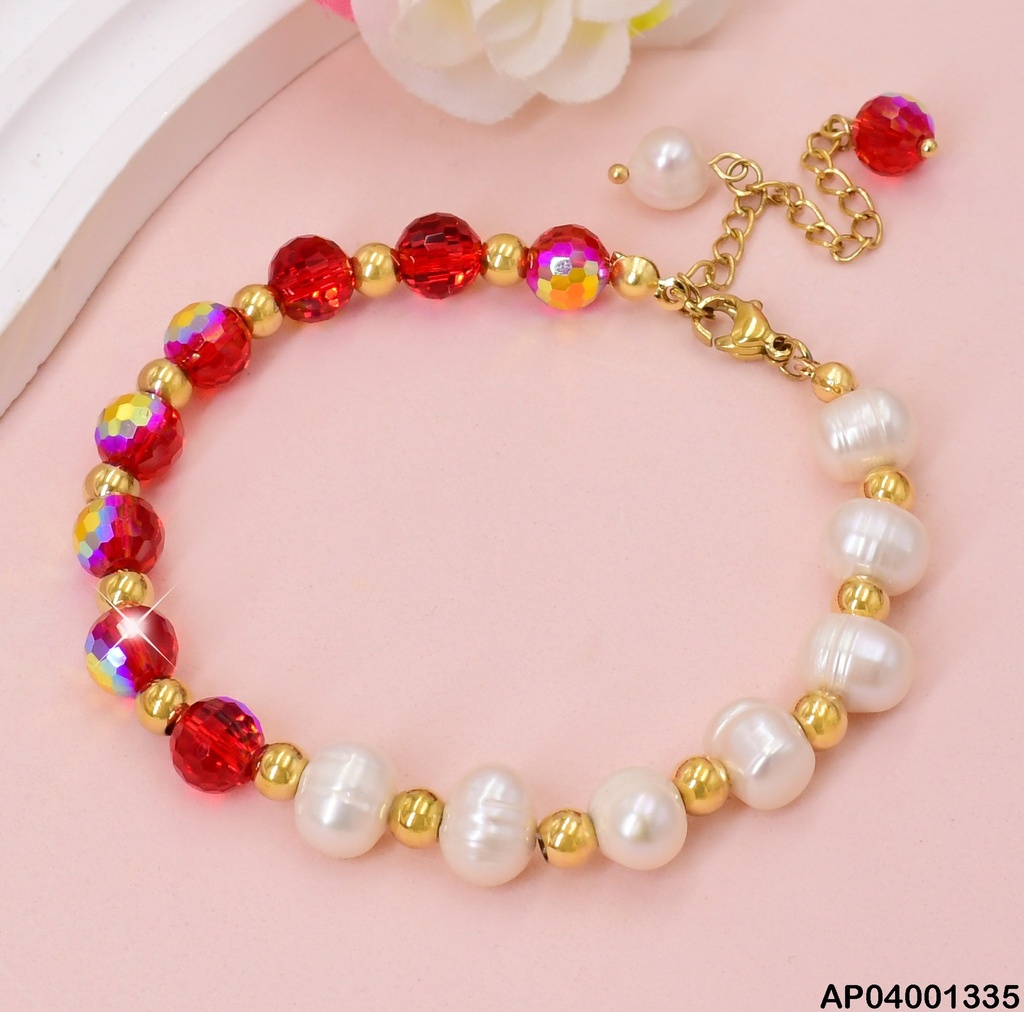 PULSERA MITAD PERLAS CULTIVADAS/ZIRC.ROJAS 081393-171