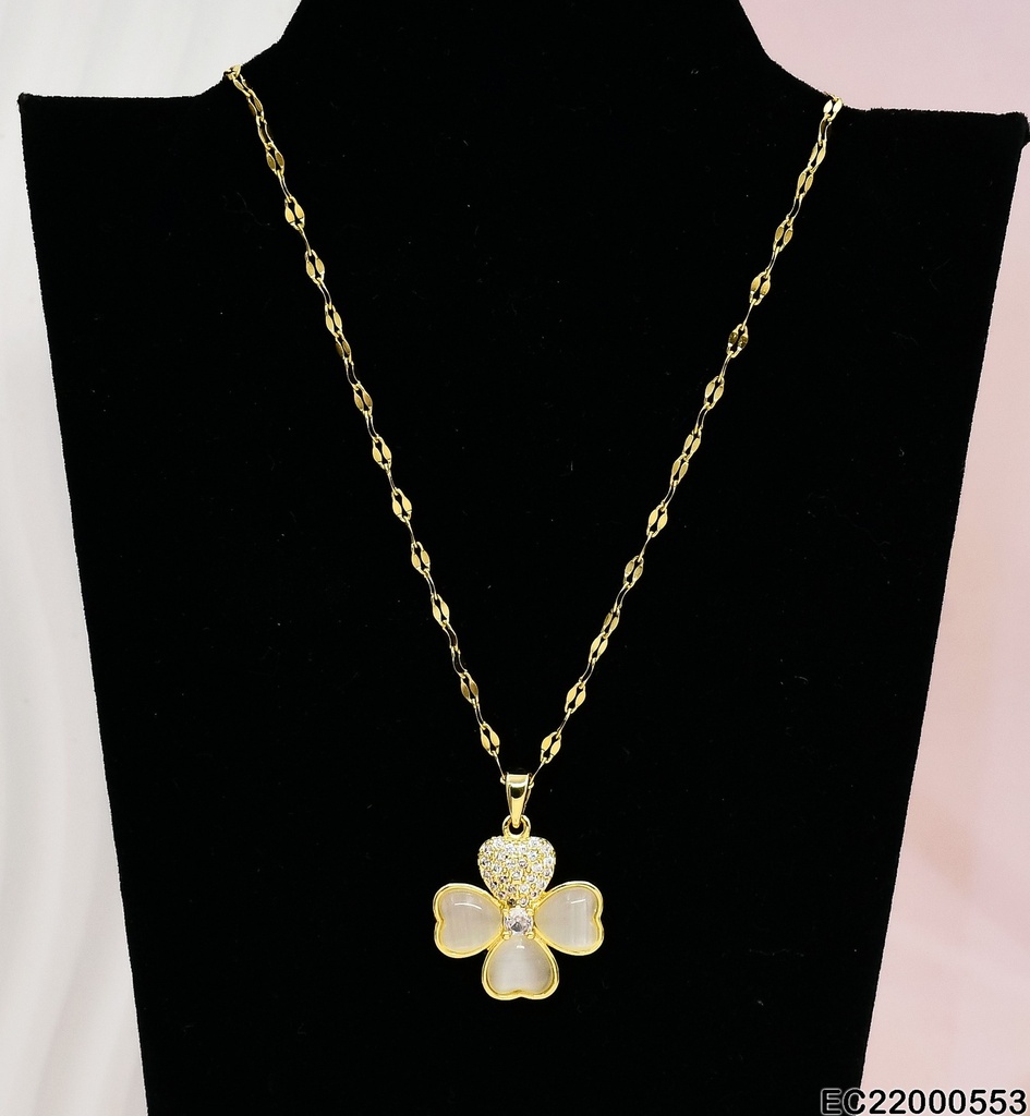 CADENA C/DIJE FLOR 4 TREBOL PETALOS ZIRC-BEIGE CA203-5