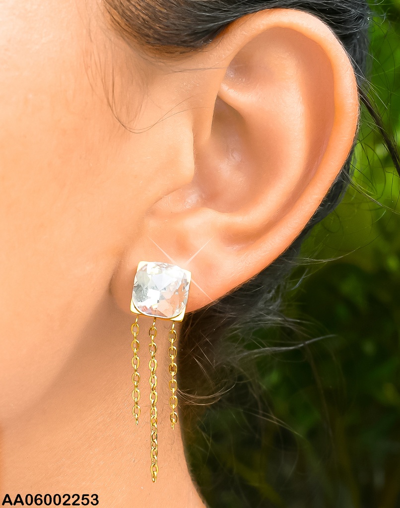 ARETES ZIRCONIA CUADRO 3 CADENITAS COLGANTES 0804101