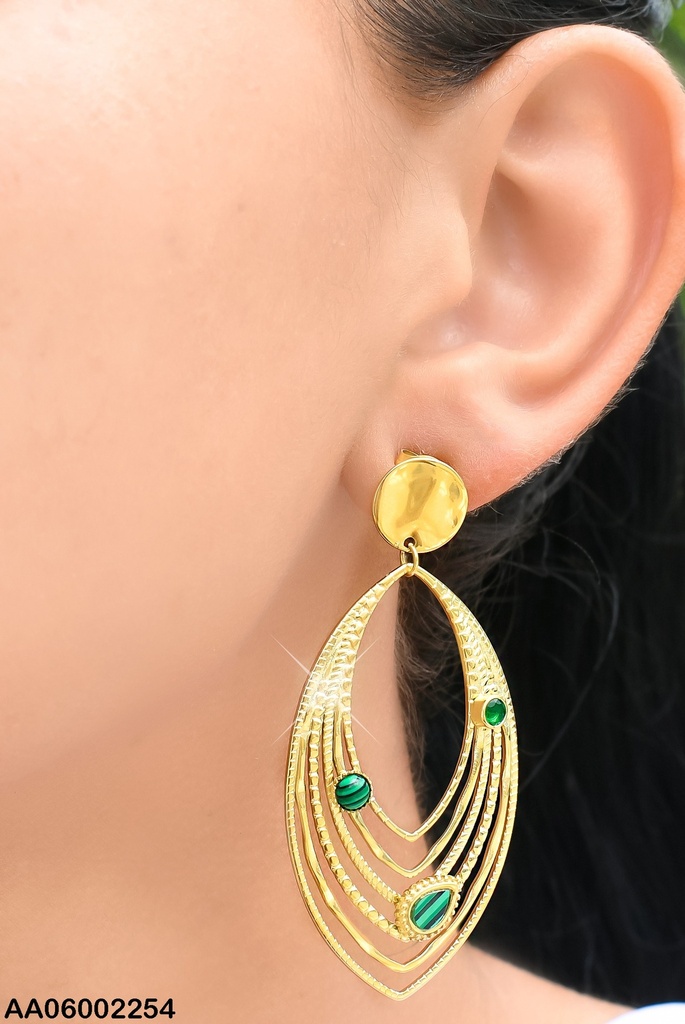 ARETES PLACA RD.OVALO 6 LINEAS PIEDRAS VERDES 0806401