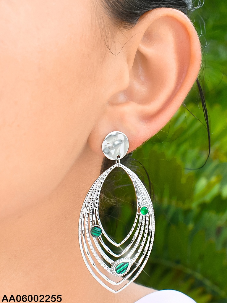 ARETES PLAT. PLACA RD.OVALO 6 LINEAS PIEDRAS VERDES 0806402