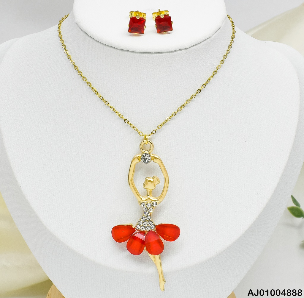 JUEGO BAILARINA FALDA ROJA ARETES ZIRC.RD 080848