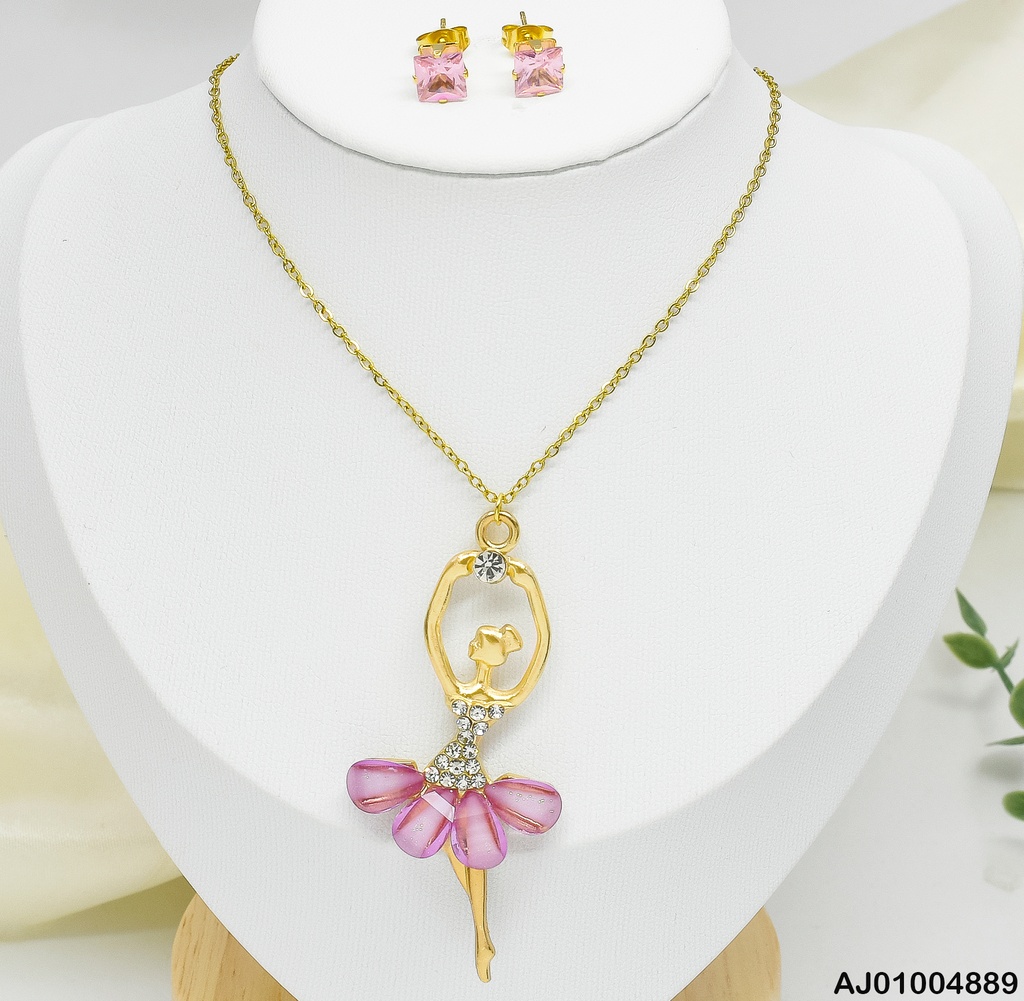 JUEGO BAILARINA FALDA MORADA ARETES ZIRC.RD 080850 (NPE2025)