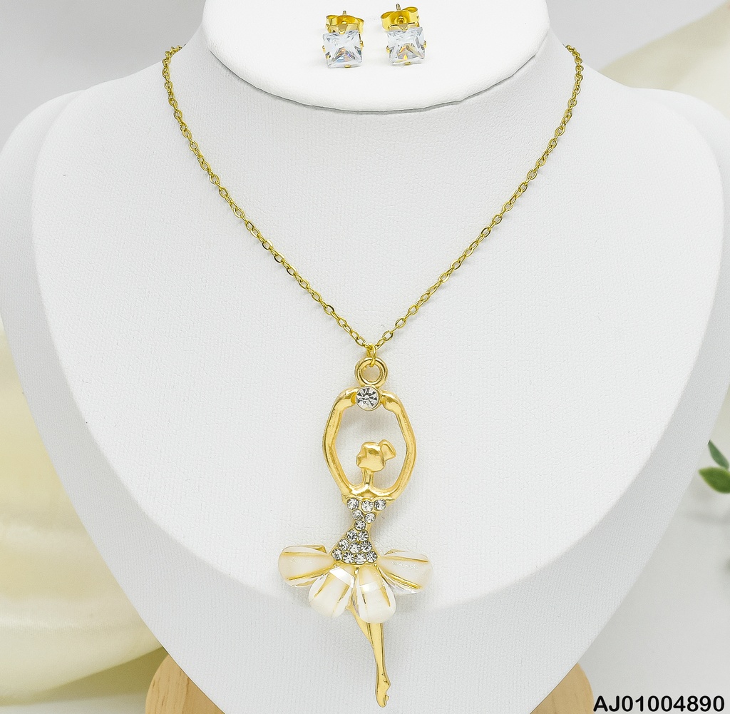 JUEGO BAILARINA FALDA BLANCA ARETES ZIRC.RD 080851