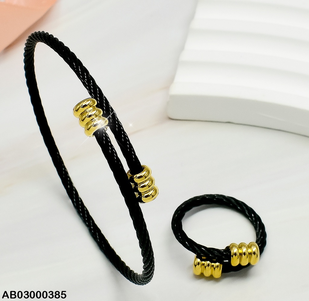 BRAZALETE TORNEADO NEGRO EXTREMOS C/ANILLO 080683