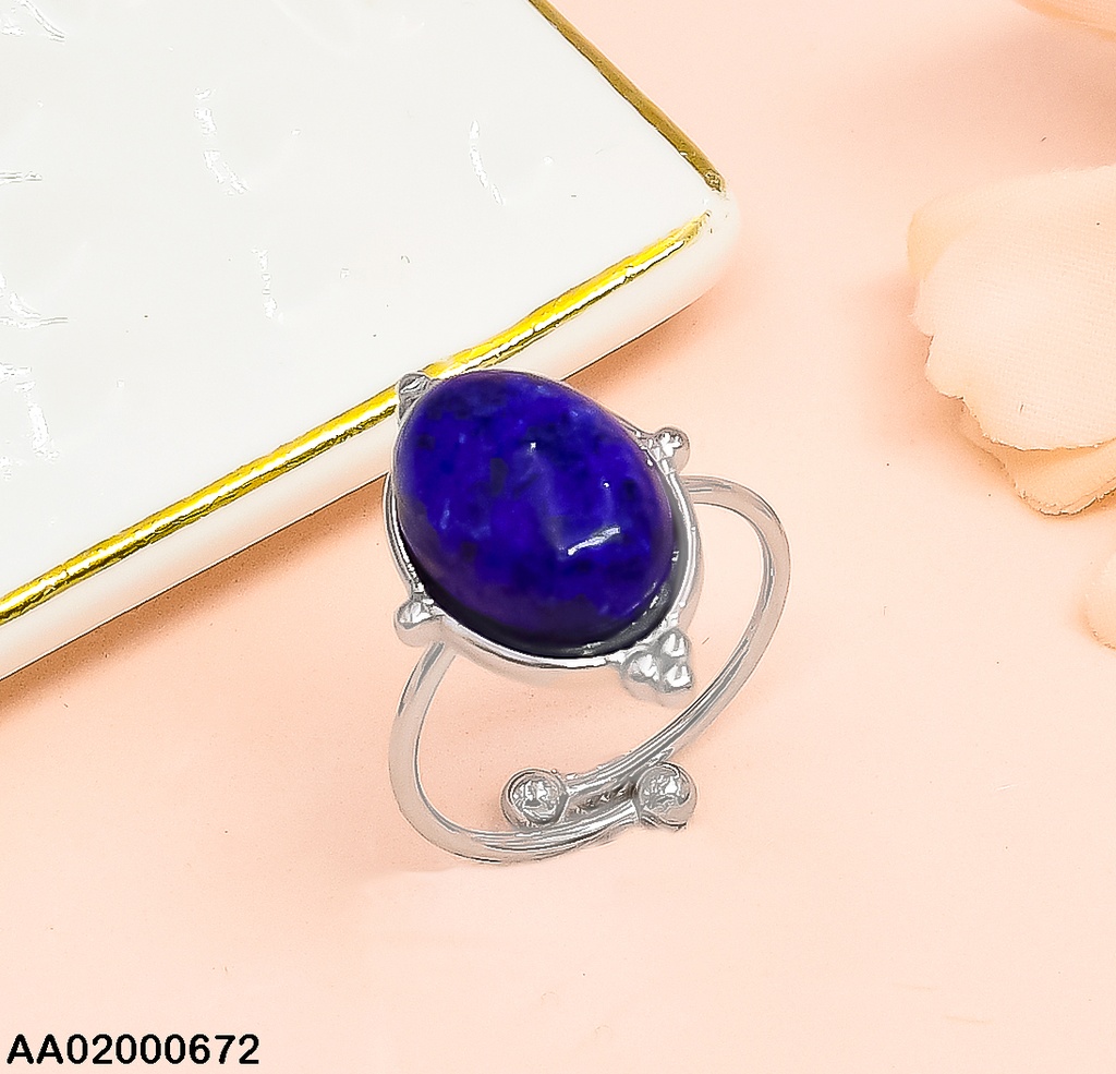 ANILLO PLATEADO AJUSTABLE OVALO AZUL RA045-131
