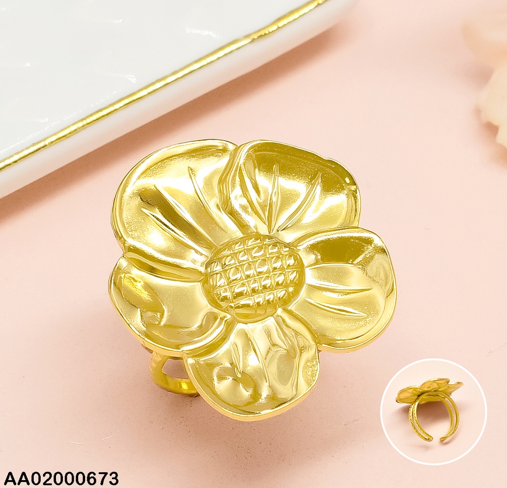 ANILLO FLOR GRANDE CENTRO PUNTEADO RA046-131 AJUSTABLE